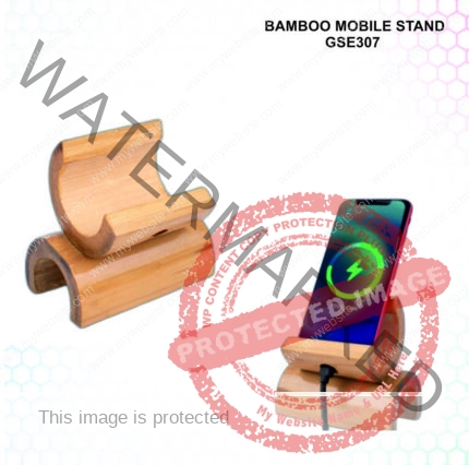 Bamboo Half Moon Phone Stand With Mobile Charging Hole