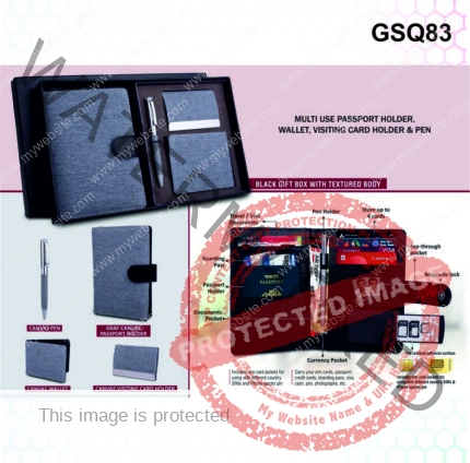 Canvas Gray Set Of 4 Multi Use Passport Holder, Wallet, Card Holder, Metal Pen