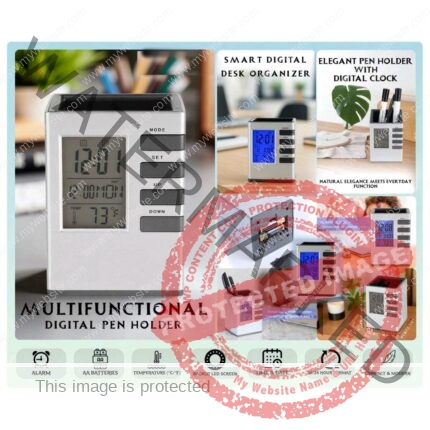Digital Table Clock with Pen Stand